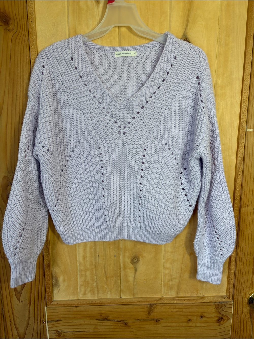 Moon & Madison Lavender V-Neck Pointelle Sweater